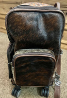 
              Tooled Leather & Cowhide Rolling Suitcase Backpack
            