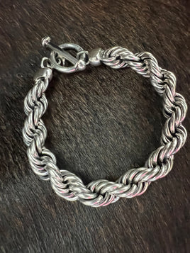 Rope Chain Linked Sterling Silver Bracelet
