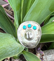 
              Tim Yazzie Cowboy Hat with 3 Stone Turquoise Ring
            