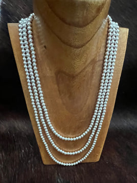 Bright Sterling Silver 4 mm Beaded Necklace