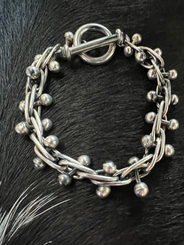 Interlocking Bar Bend Link Sterling Silver Bracelet