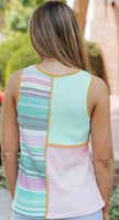 
              Multicolor Contrast Trim Color Block V Neck Tank Top
            