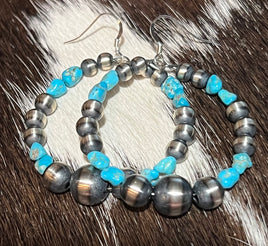 Theresa Belone Graduated Pearl & Turquoise Hoop Earrings