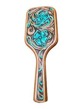 Turquoise Tooled Leather Hairbrush