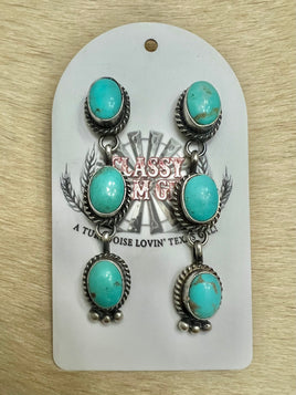 Freda Martinez Kingman 3 Stone Drop Earrings