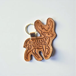 Deer Tooled Leather & Cowhide Keychain
