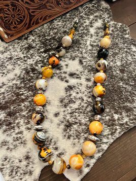 Daniel Coriz Bumblebee Jasper & Handmade Pearl and Saucer Beads Necklace