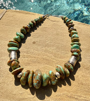 
              Daniel Coriz Kingman Nugget & Handmade Pearl Barrel Bead Necklace
            