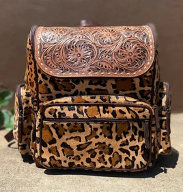 Tooled & Cowhide Leopard Backpack