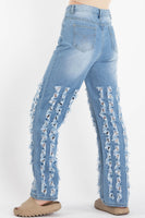 
              Demin Distressed Bullet Hole Wide Jeans
            