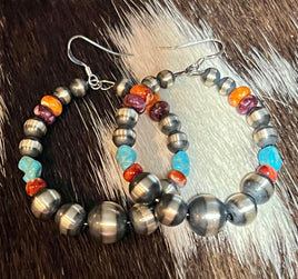 Theresa Belone Multi Stone & Graduated Pearl Hoop Earrings