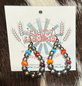Theresa Belone Multi Stone & Graduated Pearl Hoop Earrings