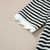 
              Black Striped Contrast Scallop Trim Top
            