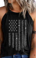 
              Black Shiny American Flag O Neck Tank Top
            