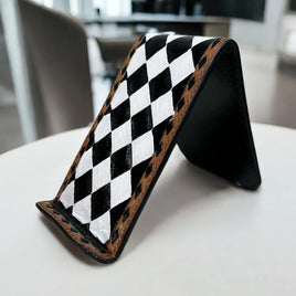 Checkered Tooled Leather Phone Stand