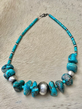 Daniel Coriz Kingman Turquoise Nugget & Handmade Pearl Necklace