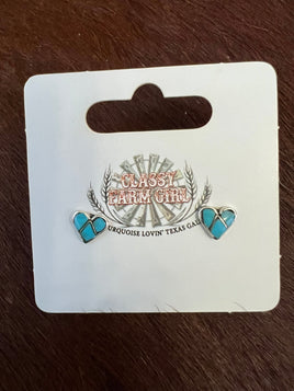 Heart Turquoise Inlay Stud Earrings