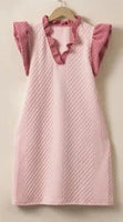 
              Pink Textured Puff Sleeve Ruffled Mini Dress
            