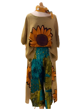I Love Linen Sunflower Hi-Lo Tunic