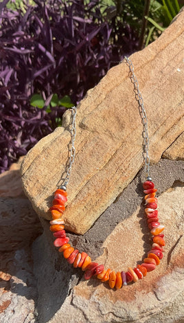 Orange Spiny Nugget Bar Necklace