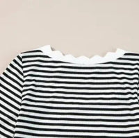 
              Black Striped Contrast Scallop Trim Top
            