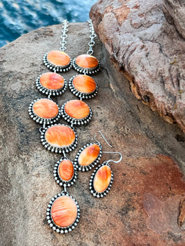 Mary Ann Spencer Orange Spiny Lariat & Earrings