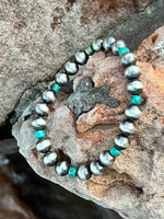 
              Stretchy Pearl, Spiny & Kingman Turquoise Bracelet
            