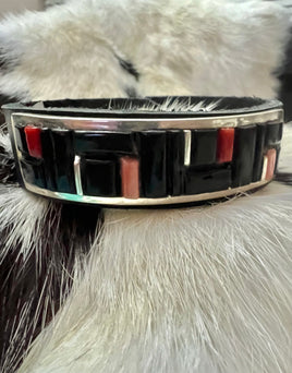 Cobblestone Onyx, Conch Shell & Coral Black Leather Bracelet