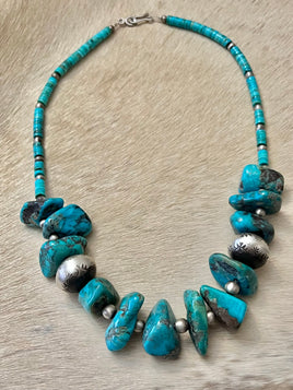 Daniel Coriz Kingman Turquoise Nugget & Handmade Pearl Necklace