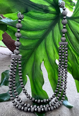 Fluted Beaded 3 Strand SS Necklace