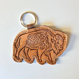 Buffalo Tooled Leather & Cowhide Keychain