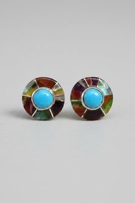 Valerie Banally Turquoise & Multi Stone Inlay Stud Earrings