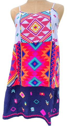 Savannah Jane Color Block Aztec Embroidery Dress