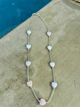 Conch Shell Heart Beaded Liquid Silver Necklace