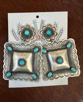 Leander Tahe Stamped Turquoise Dangle Earrings