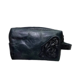 Black Tooled Leather Toiletry Bag