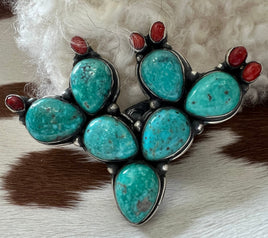 Shawn Cayatineto Kingman & Coral Cactus Ring