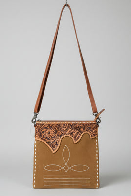 Boot Stitch Suede & Tooled Leather Crossbody Bag