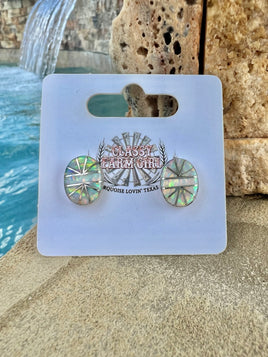 A.Z. White Opal Inlay Stud Earrings