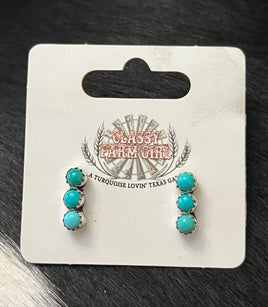 Sleeping Beauty 3 Stone Stud Earrings