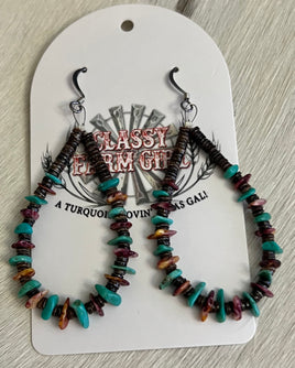Jeanette Calabaza Turquoise & Purple Spiny Nugget & Heishi Hoop Earrings