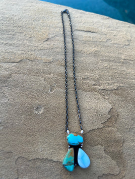 Donovan Skeets Kingman & Larimar Cluster Bar Necklace