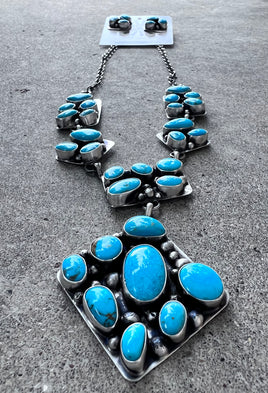 Sheila Becenti Kingman Cluster SS Lariat & Earrings