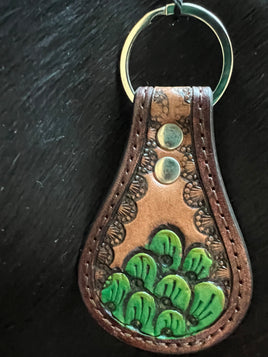 Cactus Tooled Leather Keychain