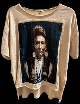 I Love Linen Chief Joseph Navy Distressed Tee