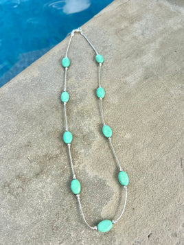 Chrysoprase Beaded Liquid Silver Necklace