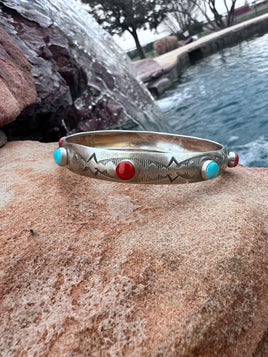 Sleeping Beauty & Coral Stamped SS Bangle