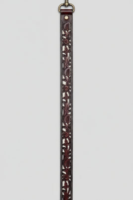Maroon & White Tooled Leather Handbag Crossbody Strap