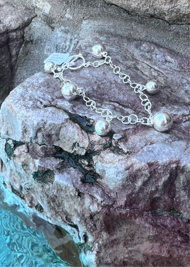 Link Beaded Charm Sterling Silver Bracelet