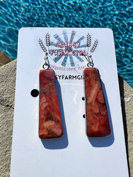 Veronica Tortalito Apple Coral & Sterling Silver Slab Earrings
